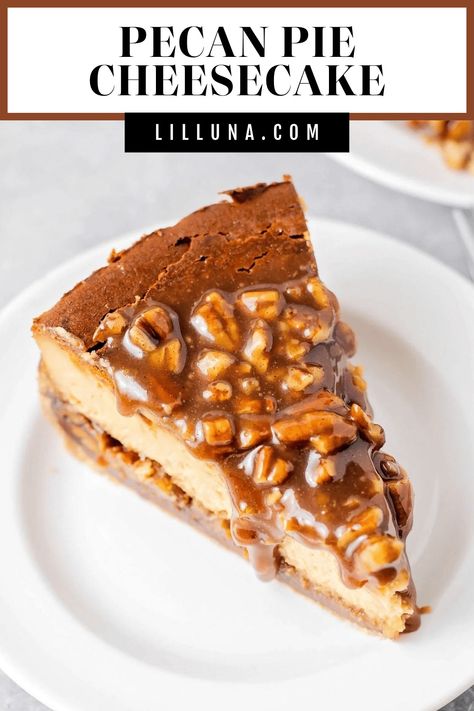 Pecan pie cheesecake combines a creamy cheesecake layer with a buttery, caramel-pecan topping. It is perfectly indulgent!! #pecanpiecheesecake #cheesecake #pecanpie #pecan #cheesecakerecipe Autumn Cocktails, Pecan Pie Cheesecake Recipe, Vanilla Wafer Crust, Cheesecake Layer, Pecan Pie Cheesecake, Pecan Topping, Pecan Cheesecake, Cheesecake Toppings, Enchilada Recipe