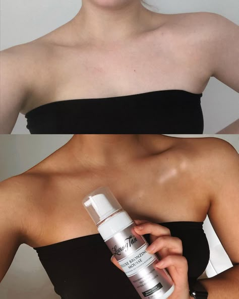 We are living for these results 🙌🏼 Our Deluxe Bronzing Mousse gives you a natural-looking tan within minutes. @livgraccee uses the shade Ultra Dark. Self Tan Before And After, Self Tanner For Pale Skin, Fake Tan Before And After, Natural Tan Skin Aesthetic, Self Tan Aesthetic, Tanned Skin Aesthetic, Spray Tan Shades, Fake Tan Aesthetic, Self Tanner Homemade