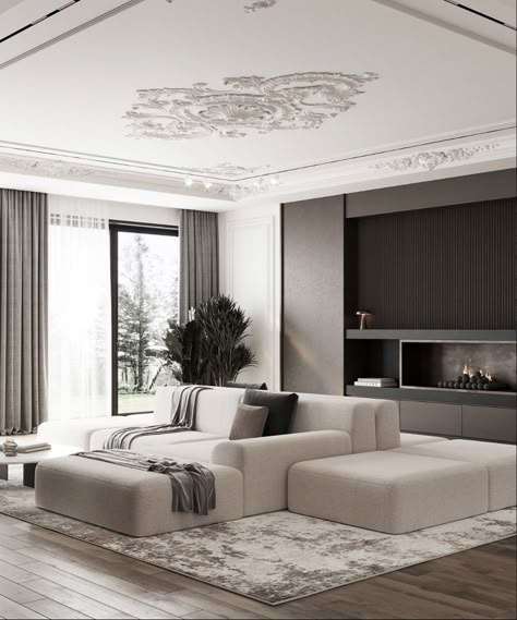 Neoclassic Living Room, Land Mark, Neoclassical Design, Elegant Interior Design, Sustainable City, Architectural House Plans, Modern French, Interior Work, House Design Kitchen