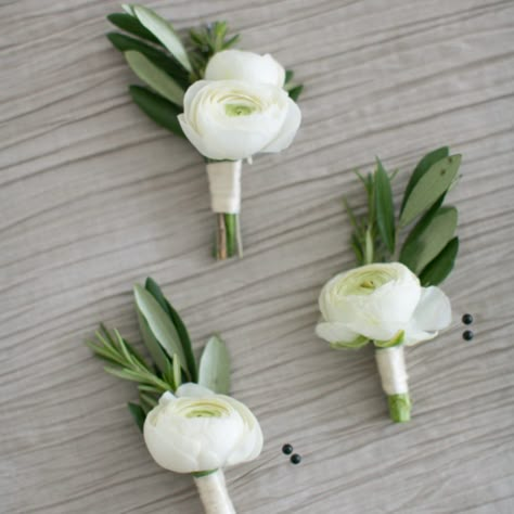 Ranunculus Bulbs, Groomsmen Boutonniere, Flowers And Greenery, Boutonniere Wedding, Greenery Wedding, Bridal Flowers, Ranunculus, Chicago Wedding, Groom And Groomsmen