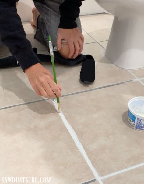 Grout Paint-it really works! - Sawdust Girl® Grout Paint Diy, Paint Grout Lines Bathroom, Painting Grout Lines Kitchens, How To Paint Grout Lines, Grout Paint Before And After, Paint Grout Lines, Staining Grout, Grout Staining, Painting Grout Lines