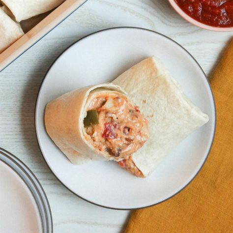 Baked Chicken Burritos Baked Chicken Burritos, Chicken Burritos Recipe, Simple Baked Chicken, Burrito Recipe Chicken, Chicken Cream Cheese, Pre Cooked Chicken, Burritos Recipe, Easy Baked Chicken, Chicken Burritos