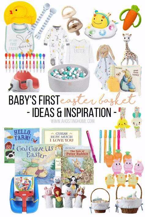 Baby's First Easter Basket Ideas / A Hosting Home Blog Baby Easter Gift Ideas, Easter Basket 1 Year Boy, Easter Basket Ideas For Baby Boy, Easter Basket For Infant Boy, Infant Boy Easter Basket Ideas, My First Easter Basket, 3 Month Old Easter Basket, Easter Basket Ideas For Babies Under 1, Easter Basket Ideas For 1 Year Boy