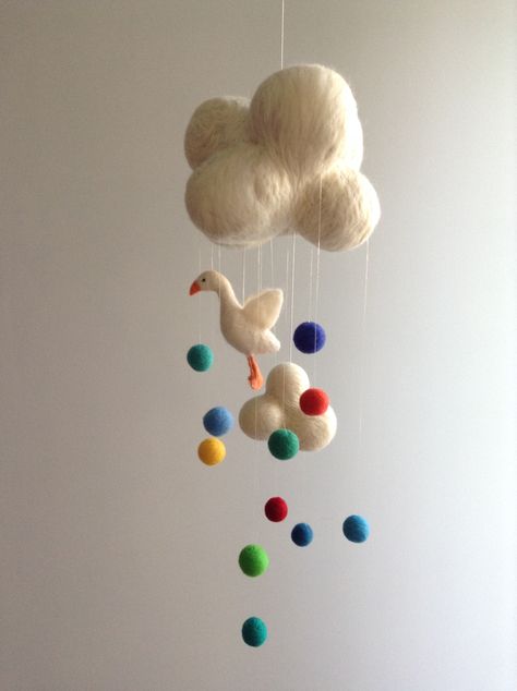 Felted Wool Mobile, Needle Felting Mobile, Needle Felt Mobile, Felt Mobile Baby, Felting Mobile, Whimsical Mobile, Baby Mobile Diy, Felted Mobile, Homemade Mobile