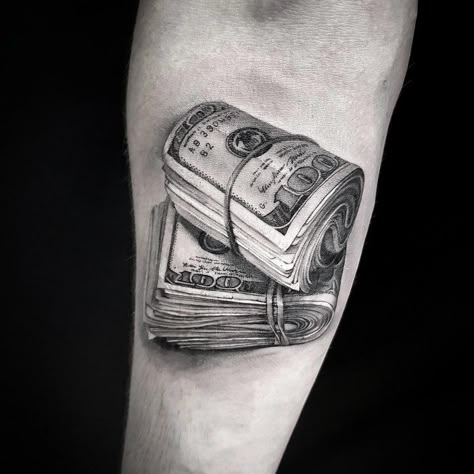 Tattoo Money Dollar, Dollars Tattoo Design, Burning Money Tattoo, Cash Tattoo Money, Small Money Tattoo, Dollar Tattoo Design, Money Tattoo Stencil, Money Rolls Tattoo, Money Tattoo Designs