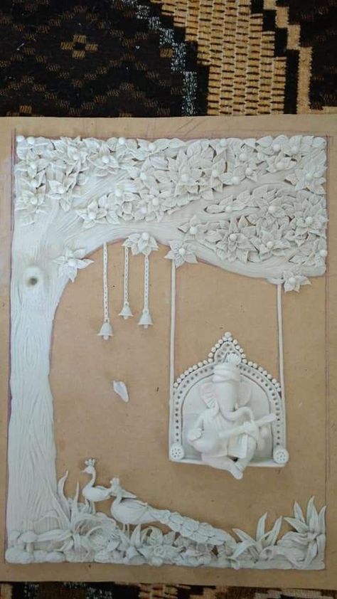 Mould It Fevicryl Ideas, Clay Mural Art, Painting Indian Art, Wall Art Clay, Mural Art Design, Kerala Mural Painting, Mirror Crafts, Clay Wall Art, Art And Craft Videos