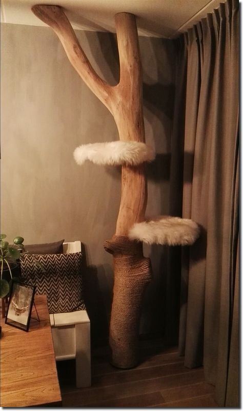 Boho Cat Tower, Crazy Cat Trees, Diy Cat Tree Homemade, Cat Towers Diy Homemade, Driftwood Cat Tree, Cat Tower Diy, Homemade Cat Tree, Homemade Cat Tower, Cat Tree Ideas