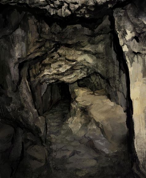 I don't like it here - - - #digitalart #art #cave #darkart #enviromentart #backgroundart #drawing #procreate #cinematicart #painting #eydfm Cave Hideout Concept Art, Creepy Cave Aesthetic, Dark Cave Aesthetic, Cave Drawing Reference, Cave Aesthetic Dark, Caves Illustration, Fantasy Cave Art, Cave Sketch, Cave Reference