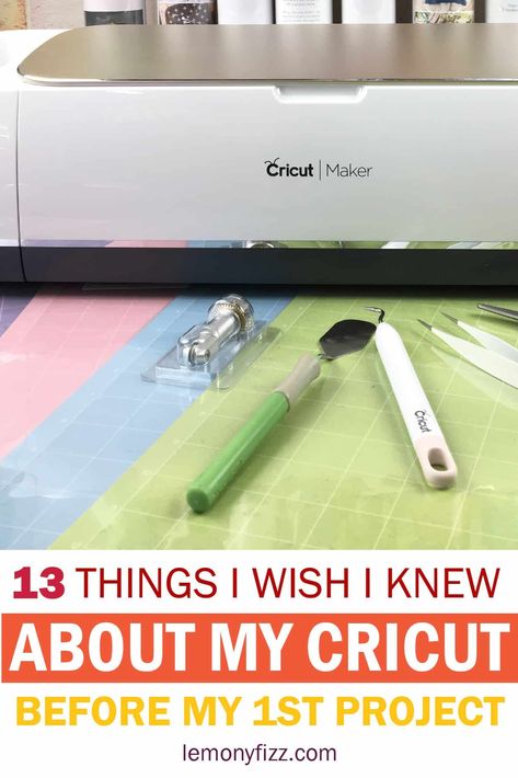 13 Things I Wish I Knew About My Cricut Maker before my 1st project. Learn about your Cricut machine, Design Space, and Cricut Access. Make your first Cricut craft project! Cricut Basics, Circuit Maker, Cricut Access, Cricut Help, Cricut Hacks, Cricut Supplies, Cricut Explore Projects, Cricut Expression, Maker Project