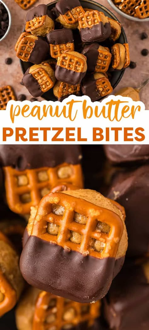 Chocolate Pretzel Bites, Pretzel Chocolate Bites, Office Treats, Peanut Butter Pretzel Bites, Salty Pretzels, Buns In My Oven, Pretzel Treats, Peanut Butter Snacks, Peanut Butter Pretzel