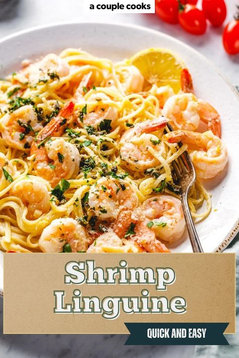 Easy Dinner Shrimp, Shrimp Linguine Recipe, Chicken Linguine, Dinner Shrimp, Recipes Mediterranean Diet, Vegan Seafood, Shrimp Linguine, Rice And Noodles, Spicy Shrimp Tacos