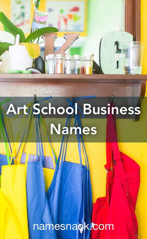 Compelling and creative names for your art school business. Art Studio Names Ideas, Art Studio Names, School Names Ideas, Space Names, Kids Art Galleries, Catchy Names, Finishing School, Creative Names, School Photography