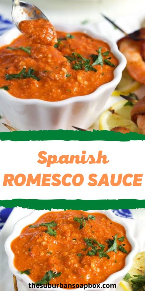 Looking for a sauce to put on EVERYTHING? This easy Romesco Sauce recipe is just what you need! Made with roasted red peppers, tomatoes, almonds, garlic and herbs blended until smooth for a bold, zesty sauce you’ll want to eat with a spoon. Tomato Paste Uses, Light Salad Dressing, Romesco Sauce Recipe, Creamy Salad Dressing, Zesty Sauce, Romesco Sauce, Pizza Sauce Recipe, Condiment Recipes, Sandwich Spread