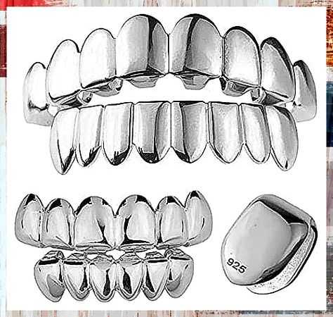 Harlembling Solid 925 Sterling Silver Grillz - Best 6 Or 8 Tooth Or Single Caps/Top & Bottom Grills for Teeth - Real Solid Si Grills For Teeth, Bottom Grills, Silver Grillz, Teeth Caps, Grills Teeth, Wax Molds, First Tooth, Everyday Accessories, Solid 925 Sterling Silver