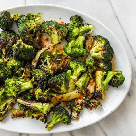 Grilled Broccoli with Sweet Chili Sauce | Cook's Country Bbq Broccoli, Asian Chili Garlic Sauce, Asian Broccoli, Cooks Country Recipes, Grilled Broccoli, Broccoli Crowns, Illustrated Recipes, Toasted Sesame Oil, Donut Toppings