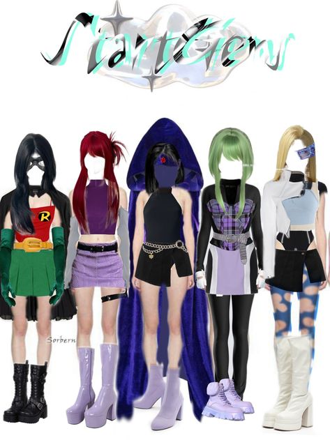 Kpop Halloween Costumes Ideas, Stage Outfits 5 Members, Kpop Halloween Costume, Teen Titans Outfits, Kpop Halloween, Doctor Halloween, Halloween 5, Ghost Costume, Kpop Fashion Outfits