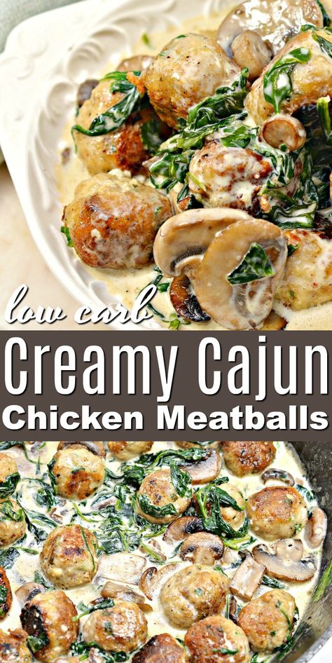 Cajun Low Carb Recipes, Meatball Bowls Low Carb, Low Carb Protein Meals Healthy, Keto Chicken Crockpot Meals, High Protein Creamy Chicken, Cajun Chicken Meatballs, Low Carb Meatball Dinner, Keto Chicken Meatballs Low Carb, Chicken Sausage Recipes Healthy Low Carb