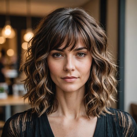 22 Layered Shag Haircuts with Fringe For Every Face Shape Shag Hairstyles With Side Part, Shag Haircut With Fringe, Wavy Shag With Bangs, Curly Shag Haircut Medium, Layered Shag Haircut, Haircuts With Fringe, Haircut With Fringe, Shaggy Layered Haircut, Layered Shag