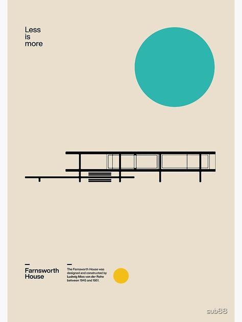 "Farnsworth House" Poster by sub88 | Redbubble Poster Grafico, Farnsworth House, House Poster, Weekend Home, Architecture Concept Diagram, Quirky Illustration, Architecture Landmark, Bauhaus Poster, Portfolio Site