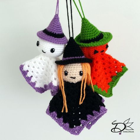 ♥ Amigurumi Witch Ghost - Delinlea - My little fantasy world Crocheted Halloween, Crochet Halloween Patterns Free, Ghost Amigurumi, Crochet Halloween Decorations, Fall Crochet Patterns, Crochet Halloween, Halloween Crochet Patterns, Crochet Amigurumi Free, Crochet Fall