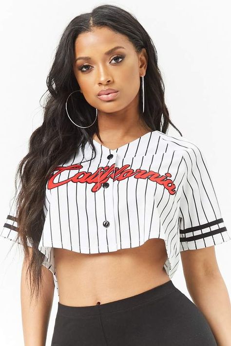 Forever 21 Cropped Graphic Baseball Jersey Baseball Jersey Outfit Women, Jersey Outfit Women, Baseball Jersey Outfit, Jersey Outfit, Outfit Women, Pinterest Outfits, Baseball Jersey, Street Style Outfit, Crop Shirt