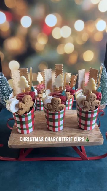 Holiday Charcuterie Cups, Individual Appetizers In A Cup, Christmas Charcuterie Cups, Salami Skewers, Gingerbread Shortbread Cookies, Mini Brie Bites, Individual Charcuterie Cups, Gingerbread Shortbread, Individual Charcuterie