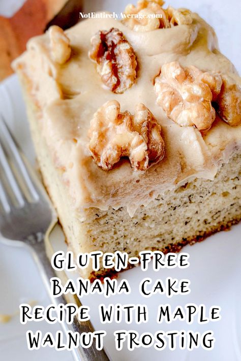 Gluten-free Banana Cake Recipe with Maple Walnut Frosting Walnut Cream Cheese, Gluten Free Banana Cake, Banana Walnut Cake, Walnut Cream, Keto Candy, Gluten Free Cupcakes, Gluten Free Recipes Bread, Banana Walnut, Banana Cake Recipe