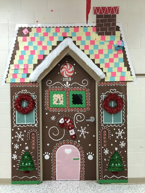 Gingerbread Christmas Decor For Classroom, Christmas Gingerbread Door Decorations, Door Gingerbread House Ideas, Classroom Gingerbread Door, Gingerbread House Teacher Door, Christmas Door Decorating Contest Gingerbread House, Gingerbread Door Classroom, Gingerbread House Door Decorating Contest, Gingerbread Classroom Decorations Diy