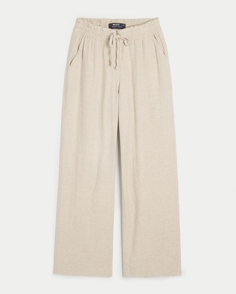 Women's Adjustable Rise Pull-On Linen Blend Baggy Pants | Women's Bottoms | HollisterCo.ca Beige Baggy Pants, Baggy Linen Pants, Pants Png, Beige Linen Pants, Baggy Pants Women, Women's Bottoms, Birthday List, Baggy Pants, Baggy Pant