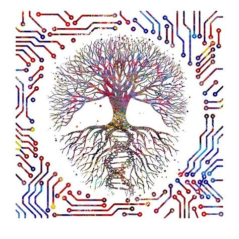 Watercolor Tree Of Life, Dna Sticker, Dna Tree, Micro Chip, Pencil Inspiration, Angel Oak, Chip Art, Dna Molecule, Dna Design