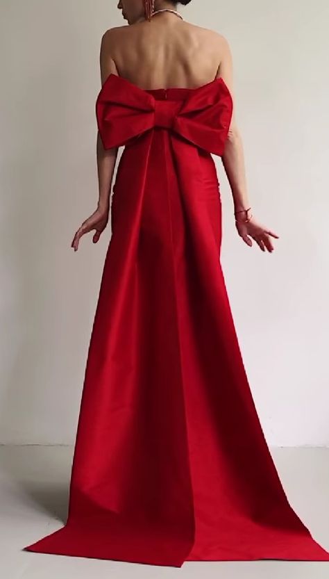 Big Red Dress Gowns, Red Wedding Dress Black Women, Bow Dresses Women Long, Red Long Gown Classy, Red Dress With Bow On Back, Big Bow Dress Gowns, Prom Dresses With Bows On Back, Long Dress With Bow, Red Dress With Bow