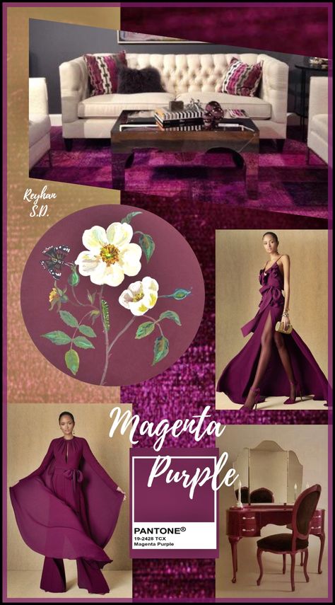 Purple And Gold Color Palette, Purple Branding, Gold Color Palette, Gold Color Palettes, Viva Magenta, Color Collage, Magenta Purple, Color Magenta, Interior Design Diy