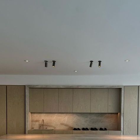 Ryan Saghian on Instagram: "The blackened steel mono point fixtures emit a spotlight-like glow that harmonizes with the ambient under-counter lighting in our client’s new kitchen!! 🫶🏽" Spotlight Kitchen Lighting, Artesian Kitchen, Spotlights Kitchen, Can Lights In Kitchen, Ryan Saghian, Kitchen Spotlights, Counter Lighting, Under Counter Lighting, Cool Shapes