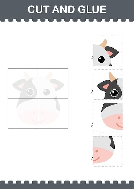 Cow Worksheets Preschool, Cow Activities For Preschool, Cut And Glue Activities For Kids, Farm Animal Activities For Preschool, Cow Activities, Farm Math Activities, Preschool Farm Crafts, Farm Math, Maze Games For Kids