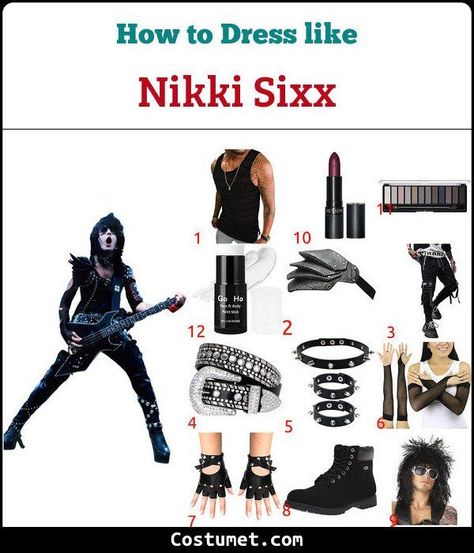 Nikki Sixx Halloween Costume, Nikki Sixx Inspired Outfit, Nikki Sixx Costume, Motley Crue Halloween Costume, Motley Crue Costume, Heavy Metal Costume, Heavy Metal Outfit, Nikki Sixx 80s, Diy Costumes Men