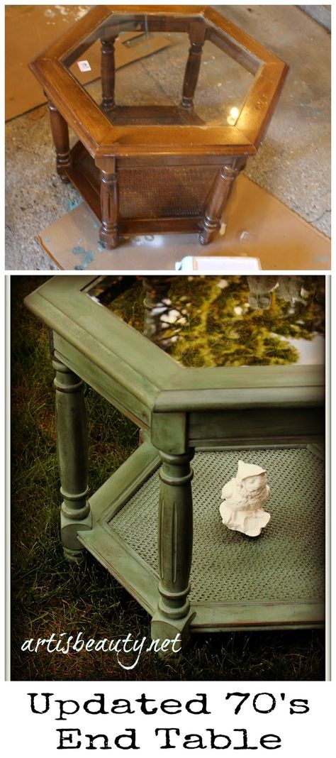 ART IS BEAUTY: Outdated 70's Hexagon Table REDO Hexagon Coffee Table Makeover, Hexagon Table, Table Redo, 70s Furniture, Coffee Table Makeover, Furniture Fix, Western Furniture, Furniture Rehab, Table Makeover