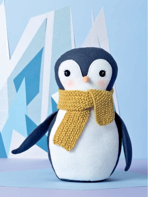 Stuffies Diy, Penguin Stuffed Animal, Stuffed Penguin, Cross Stitch Free, Winter Sewing, Diy Baby Gifts, Sewing Magazines, Sewing Stuffed Animals, Beginner Sewing