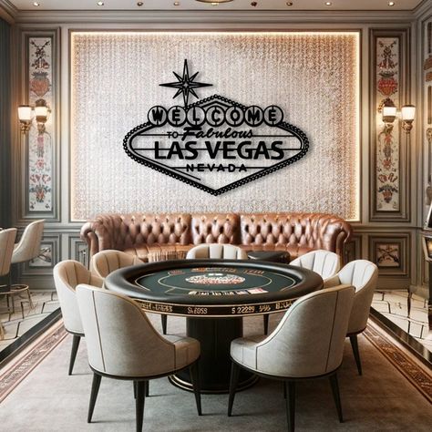 Welcome to the city that never sleeps with our Las Vegas Metal Wall Art. A perfect piece for your home, office, or game room, this metal sign is sure to bring the excitement of the Vegas strip right into your space. 🏷️ Materials 🏷️ * 1.5 mm Steel Elevate your home decor game with our stunning Modern Wall Decor! ✨Product Dimensions✨ - 16  x 12 inches(40 x 30 cm) - 23,5 x 18 inches(60 x 45 cm) - 31,5 x 23,5 inches(80 x 60 cm) 🌈 Color Options 🌈 * Black, White (Electrostatic Powder Coating) Whet Vegas Room Decor, Poker Room Ideas, Las Vegas Bedroom, Las Vegas Decor, Vegas Decor, Casino Decor, Casino Room, Old Vegas, Vegas Theme