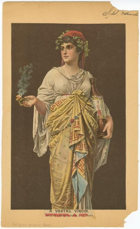 A Vestal Virgin, by Nathaniel Sichel (1843-1907), [Public Domain] via Creative Commons and the NYPL Collections Vestal Virgin, Penguin Classics, History Pictures, Creative Commons, Ancient Romans, Kawaii Art, Ancient Greece, Vintage Postcards, Public Domain