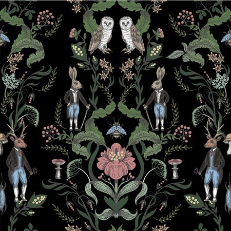 Victorian Wallpaper Vintage, Fairytale Creatures, Victorian Wallpaper, Kids Room Wallpaper, Sunset Canvas, Black Animals, Wallpaper Bedroom, Dark Floral, Wallpapers Vintage