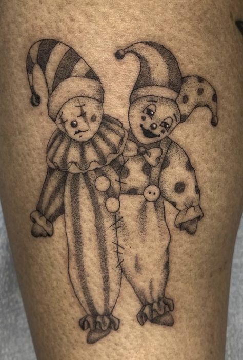 Mr Bobinsky Tattoo, Clown Doll Tattoo, Clown Core Tattoos, Kewpie Clown Tattoo, Baby Clown Tattoo, Tiny Clown Tattoo, Aesthetic Clown Tattoo, Rushton Doll Tattoo, Rat Clown Tattoo