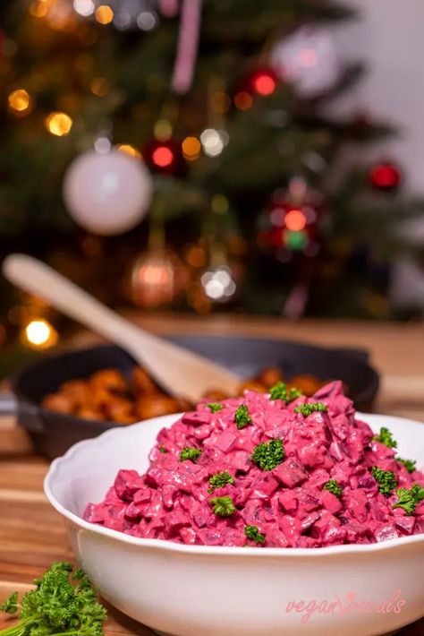 Vegan Swedish Beetroot Salad (Rödbetssallad) - veganvvocals.com Vegan Swedish Meatballs, Swedish Cuisine, Swedish Dishes, Salad Vegan, Beetroot Salad, Vegan Sour Cream, Christmas Spices, Swedish Meatballs, Vegan Christmas