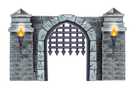 Castle Gates Entrance, Gate Illustrations, Medieval Gate, Dragon Background, Paper Castle, Castle Clipart, Castle Exterior, Castle Vector, Castle Silhouette