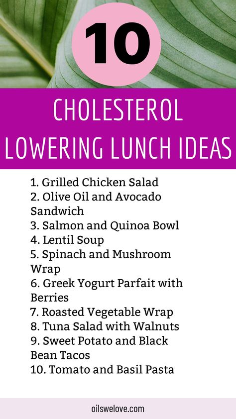 Looking to keep your cholesterol levels in check at lunchtime? Check out these 10 delicious and heart-healthy lunch ideas that can help lower your cholesterol while keeping you satisfied and energized throughout the day. From grilled salmon salads to black bean quinoa bowls, these nutrient-packed meals are sure to keep your heart happy and healthy. Chlosterol Lowering Meals, Cholesterol Lowering Lunch Ideas, Chlosterol Diet Healthy Recipes, Cholesterol Meal Plan, Low Carb Low Cholesterol, Cholesterol Lowering Diet, Salmon Salads, Low Cholesterol Recipes Dinner, Low Cholesterol Meal Plan