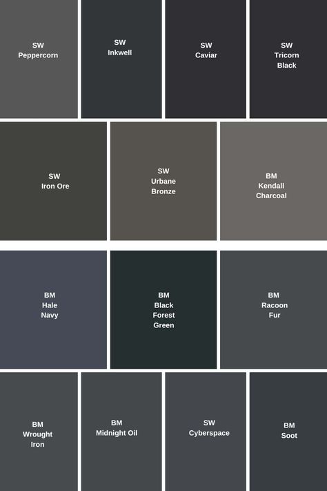 14 Best Dark and Moody Benjamin Moore & Sherwin Williams Paint Colors - West Magnolia Charm Dark Paint Guest Bathroom, Sherwin Williams Goth Aesthetic, Midnight Benjamin Moore Cabinets, Benjamin Moore Dark Exterior Paint, Peppercorn Benjamin Moore, Deep Space Benjamin Moore, Moody Wall Colors Sherwin Williams, Midnight Benjamin Moore Paint, Deep Secret Benjamin Moore