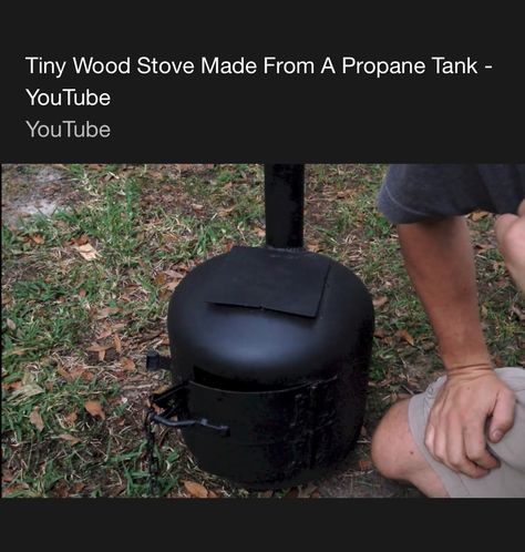 DIY wood stove out of propane tank Propane Tank Fireplace, Propane Tank Wood Stove, Tiny Wood Stove, Camping Wood Stove, Diy Wood Stove, Tiny House Listings, Diy Camping, Tiny Houses For Sale, Propane Tank