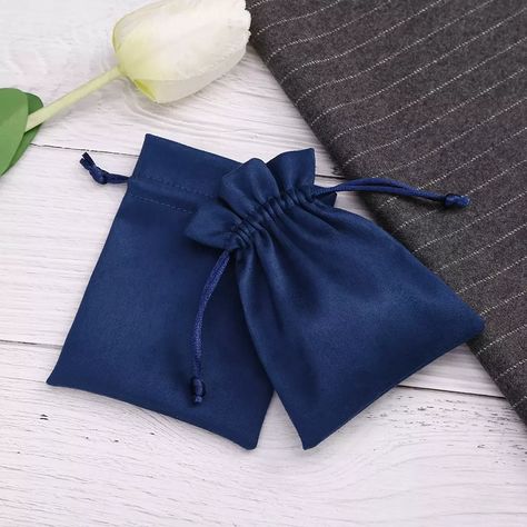 Gemstones Bracelets, Navy Blue Jewelry, Jewelry Packaging Design, Jewelry Packaging Bags, Suede Jewelry, Tiny Jewelry, Bracelet Packaging, Small Drawstring Bag, Packing Bags