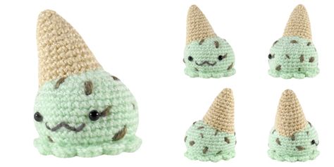 Ice Cream Monster, Monster Amigurumi, Mini Ice Cream, Crochet Animals Free Patterns, Crochet Food, Kawaii Crochet, Crochet Amigurumi Free Patterns, Crochet Things, Crochet Amigurumi Free