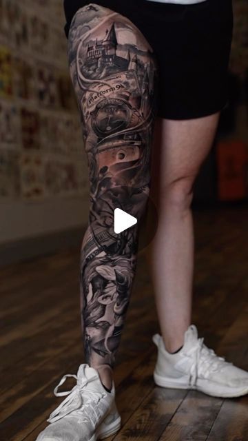 Cris Eck on Instagram: "Just in case some of you guys never say this one. #harrypotter leg sleeve themed #largescaleart #tattoo #fulllegtattoo #sick" Harry Potter Theme Tattoo, Harry Potter Tattoos Sleeve, Harry Potter Sleeve, Harry Potter Tattoo Sleeve, Potter Tattoo, Full Leg Tattoos, Theme Tattoo, Large Scale Art, Harry Potter Tattoos