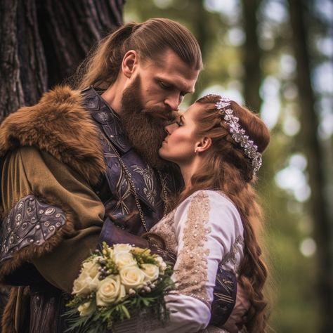 Viking Wedding Suit, Viking Wedding Groom Outfit, Fantasy Wedding Groom, Viking Groom Attire, Viking Groom, Nordic Wedding Dress, Enchanted Forest Wedding Decorations, Viking Bride, Heathen Wedding